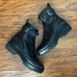 Michael Kors Black Leather Combat Boots size 6